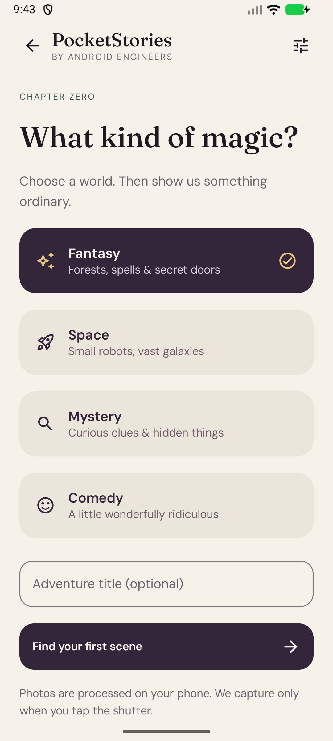 Genre selection in PocketStories